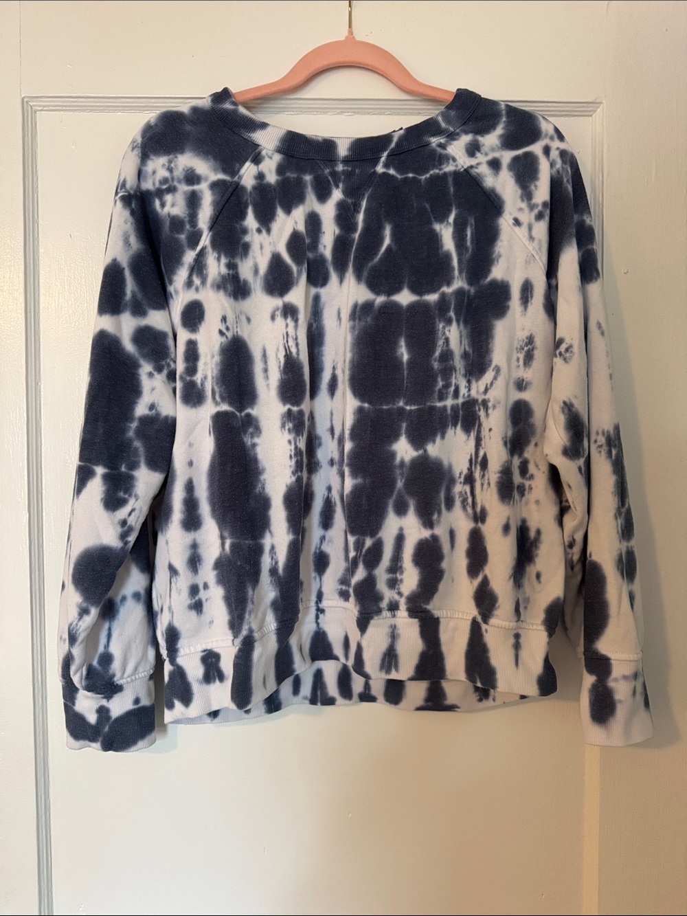Lou & Grey Navy and White Tie-Dye Terrycloth Crewneck Sweater